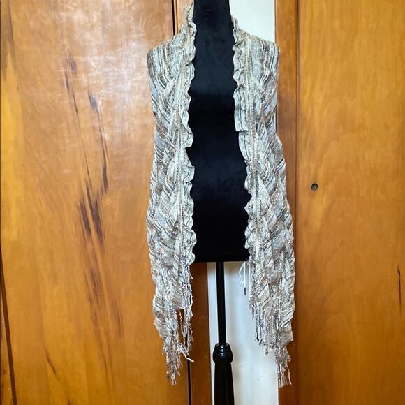 72” Textured Woven Scarf Fringe Metallic Ruched Bohemian Indie Gypsy - Picture 1 of 5